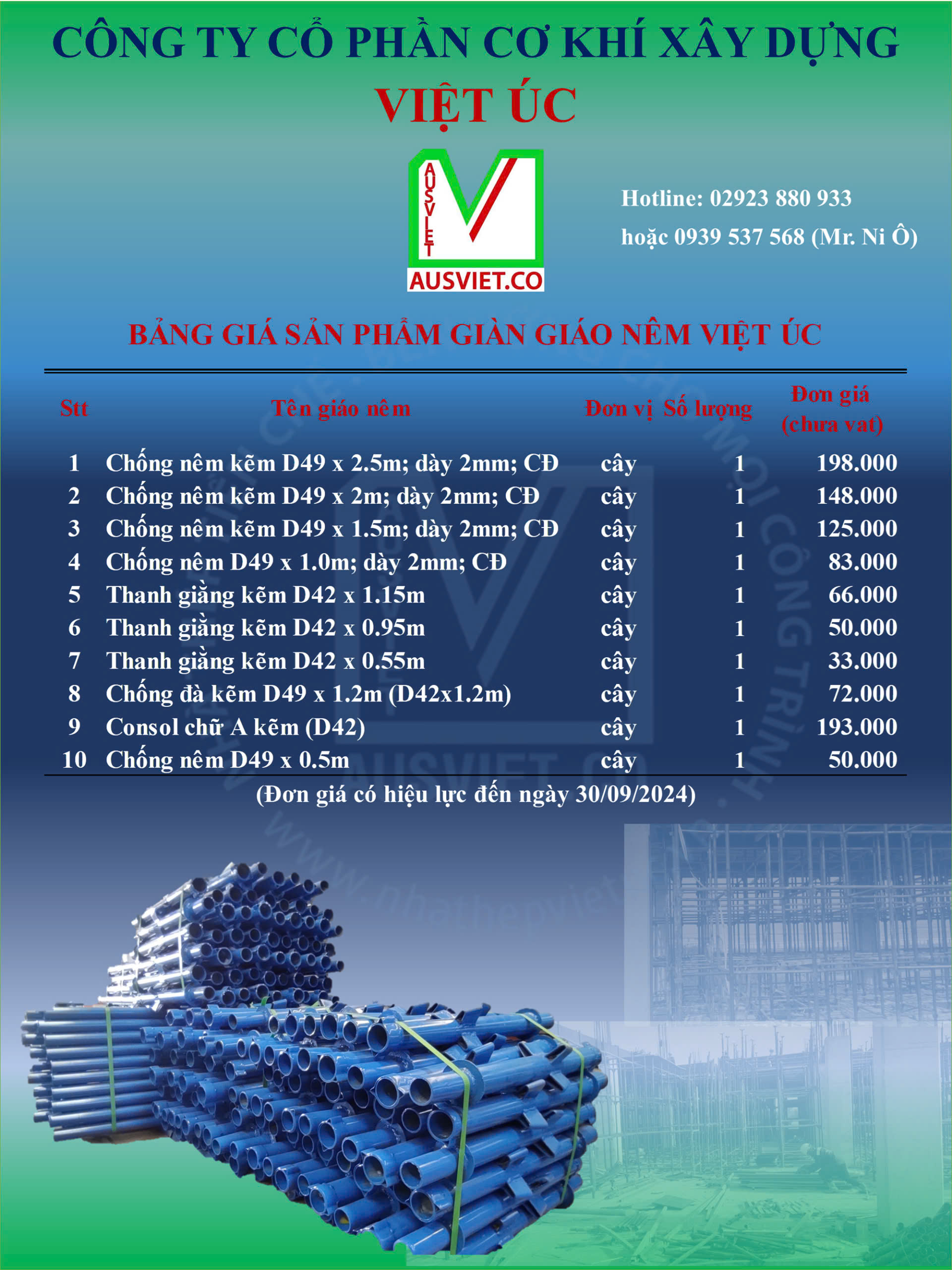 Bảng giá Giáo nêm Việt - Úc